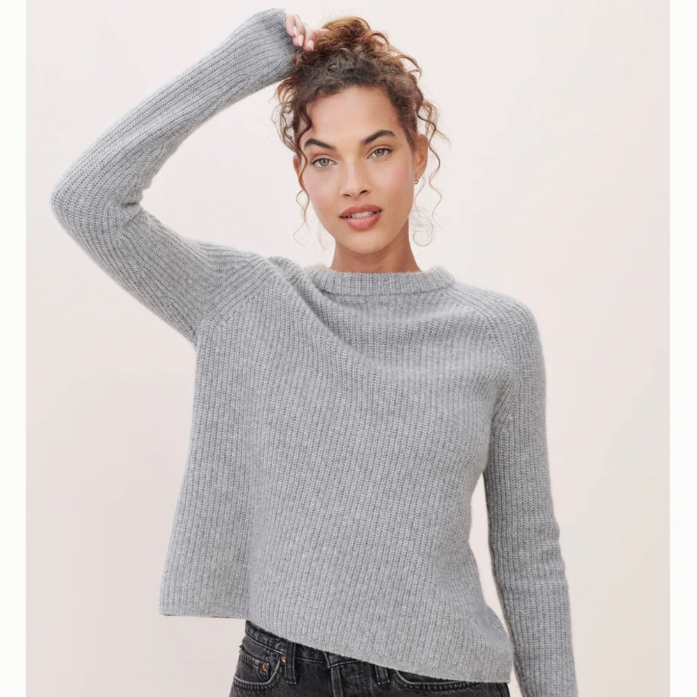 JENNI KAYNE Cashmere Fisherman Sweater Size Small Heather Gray